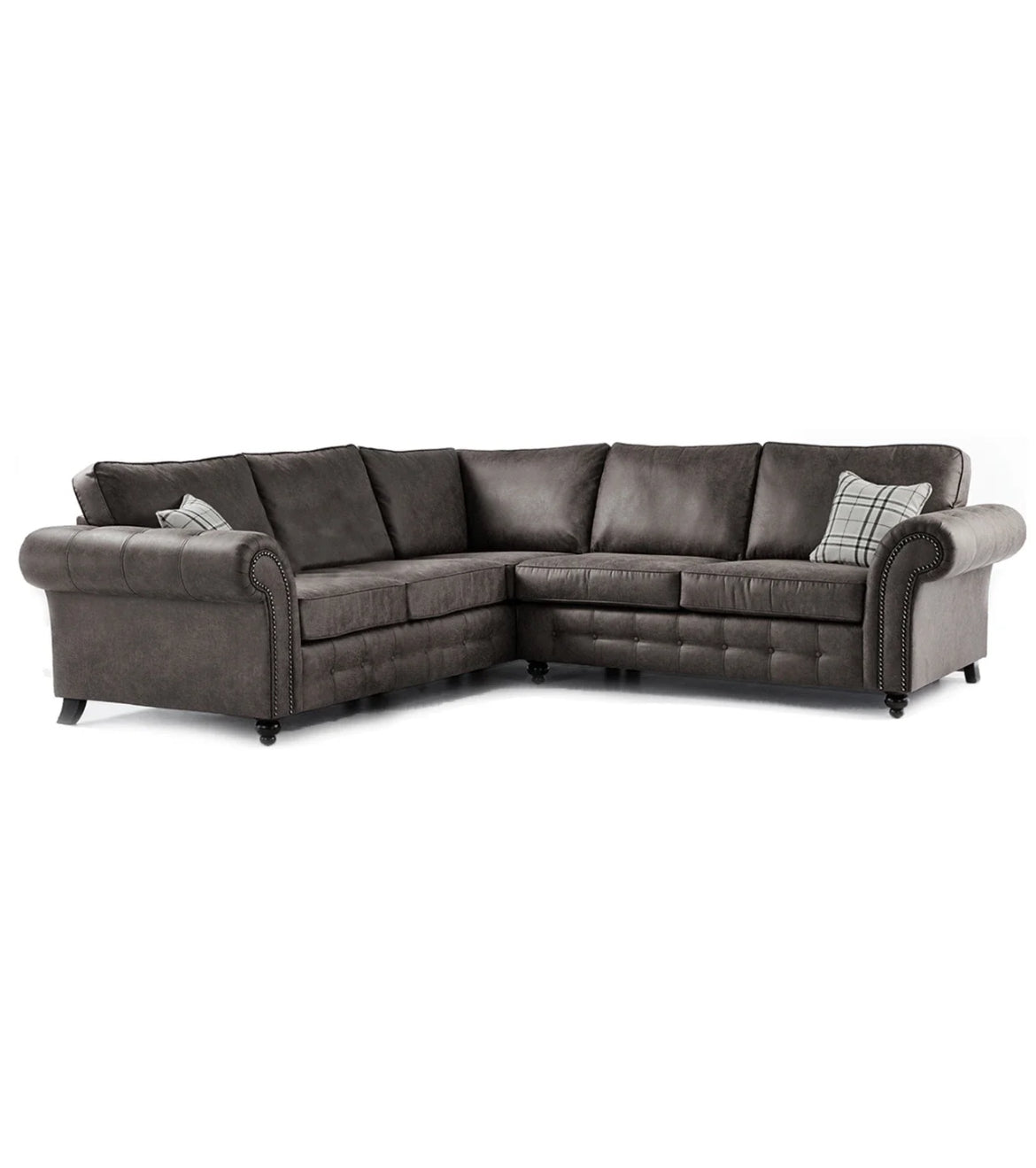 New Oakland ~ Brown / Black Suede Faux Leather Corner Sofa